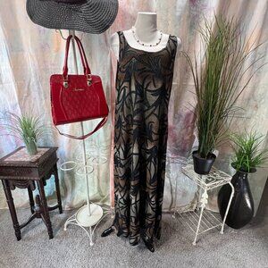 📌Barisal Airy Pull On Maxi Viscose Mix Dress w/ Light Black Transparent Parts